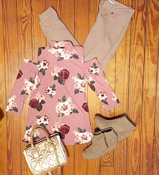 mauve-cold-shoulder-floral-shirt-fall-2018-outfit