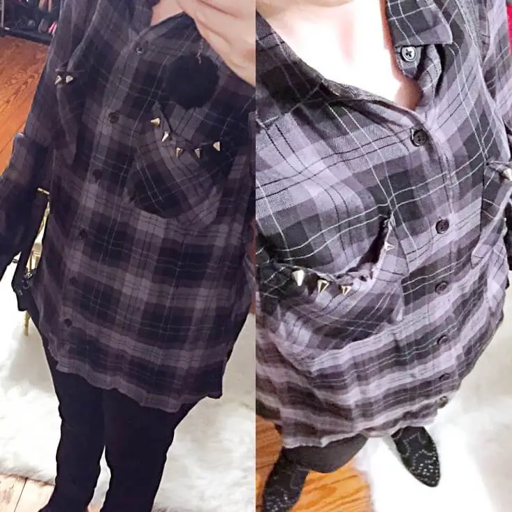 gray-plaid-shirt-with-spiked-pockets-fall-2018-outfit