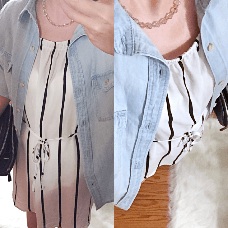 Striped dress with denim shirt dressy summer outfit for 2019