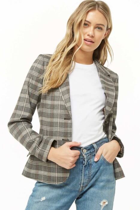 Forever 21 plaid single-breasted blazer