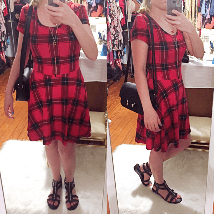 Red plaid skater dress dressy summer outfit for 2019