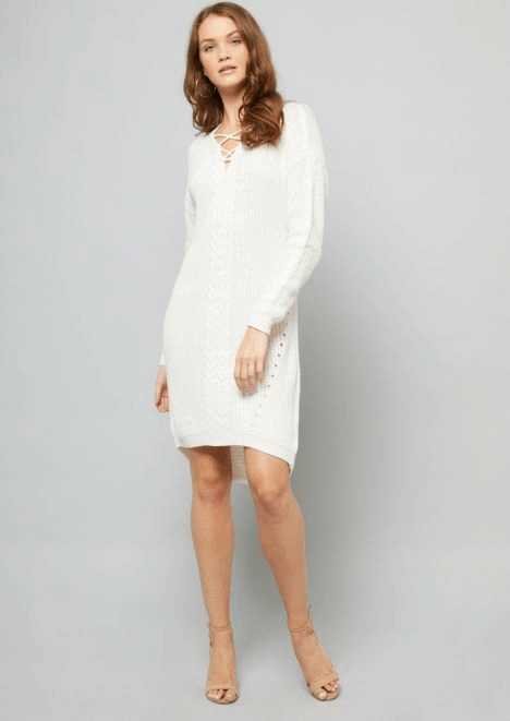 rue21 ivory cable knit crisscross sweater dress