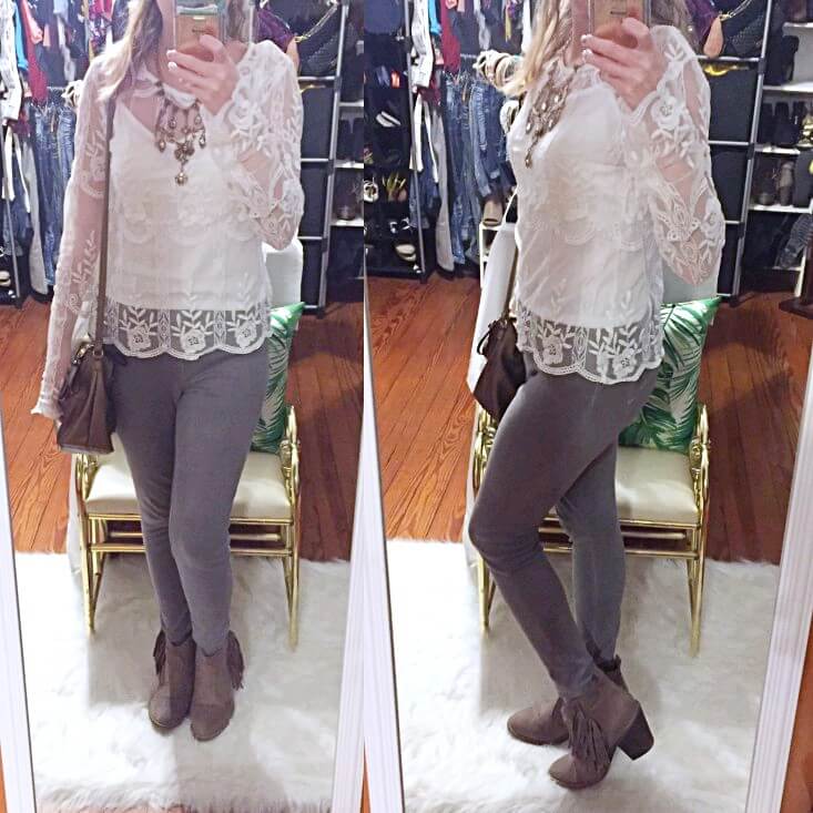 White lace shirt fall 2019 outfits