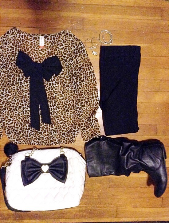 Leopard bow blouse winter dressy outfit 2017