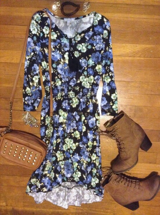 Floral high low dress winter dressy outfit 2017