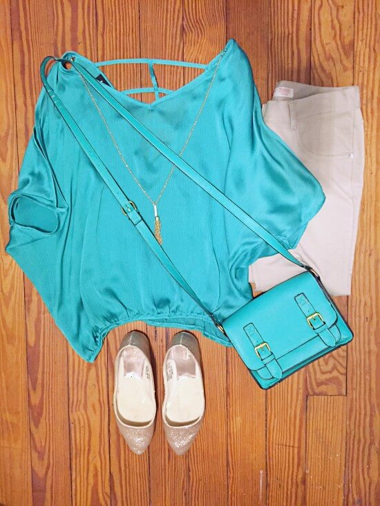 Teal blouse winter dressy outfit 2017