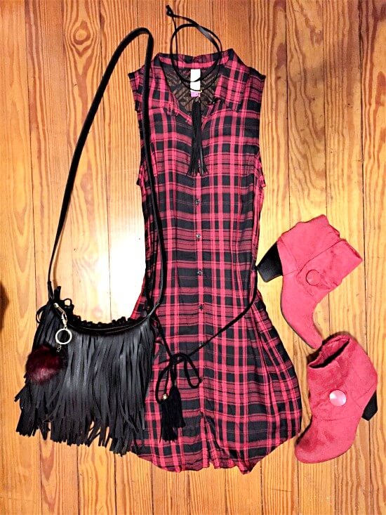 Red plaid tunic dress fall 2016 outfit