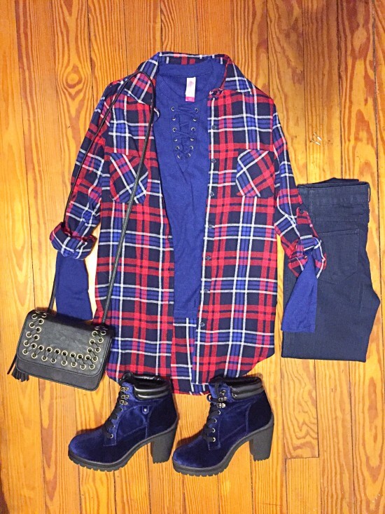 Red white and blue plaid shirt fall 2016 outfit