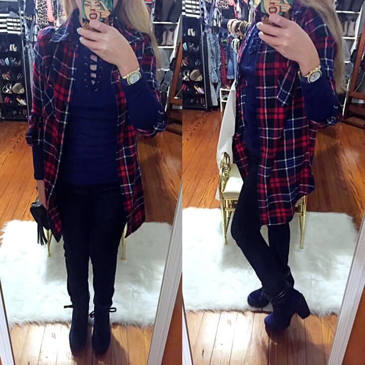 Red white and blue plaid shirt fall 2016 outfit