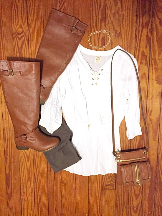 White lace-up tunic shirt fall 2016 outfit