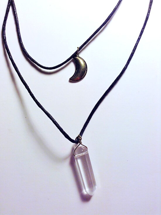 Layered crystal and moon necklace