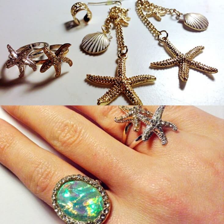 Starfish earrings and rings