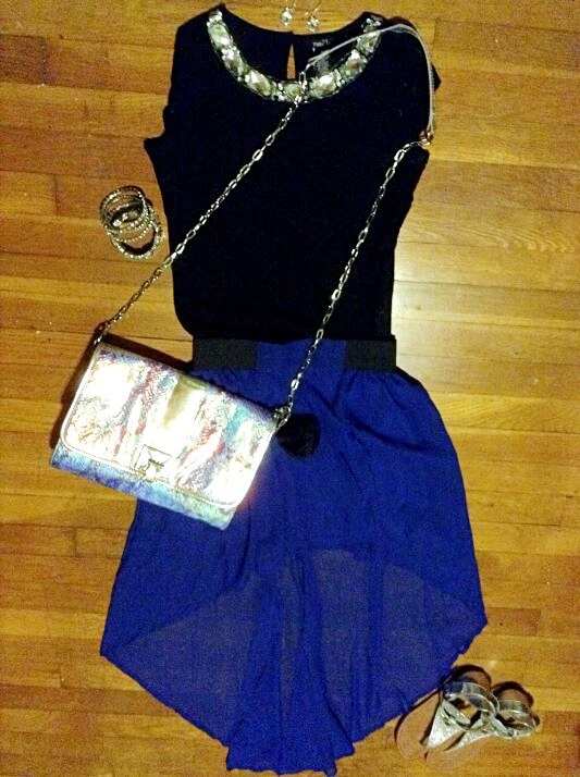 Royal blue high-low skirt summer 2016 dressy outfit