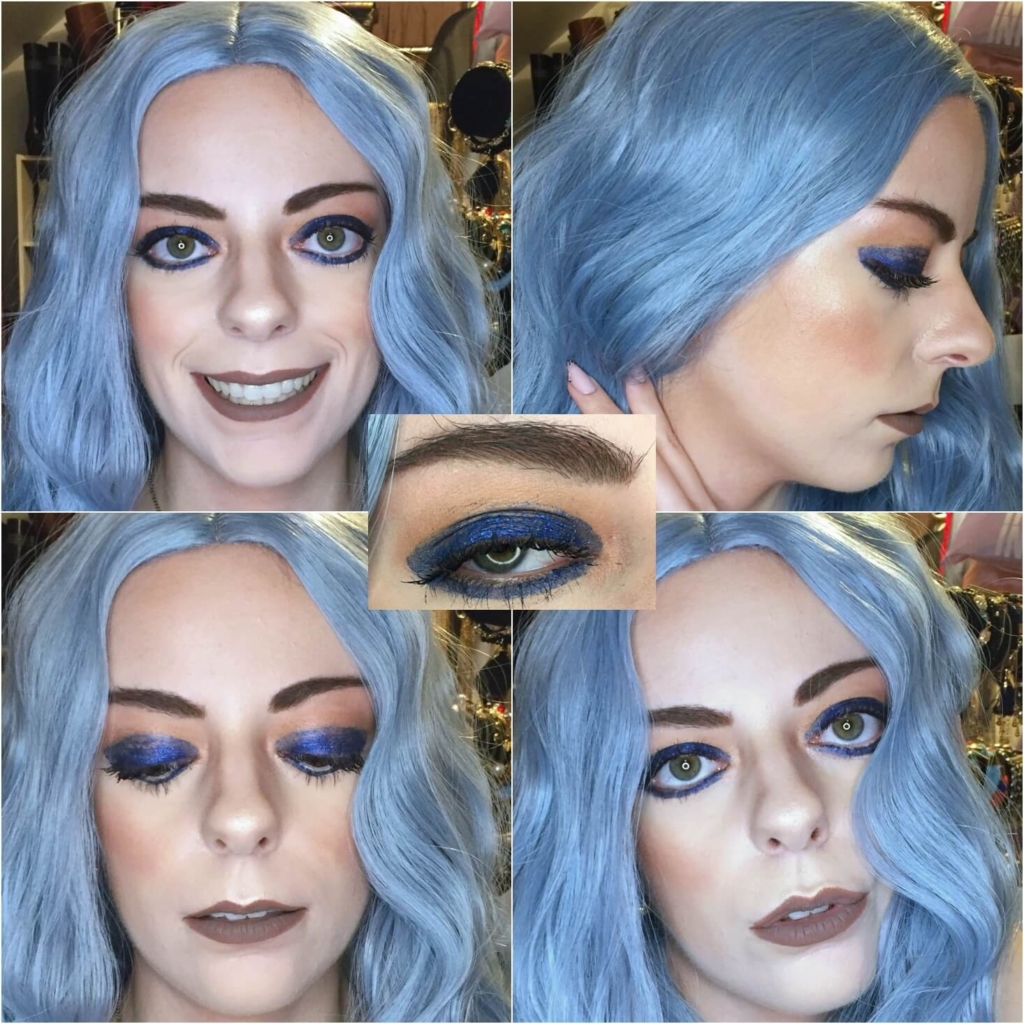 full face of elf cosmetics wearing liquid glitter eyeshadow