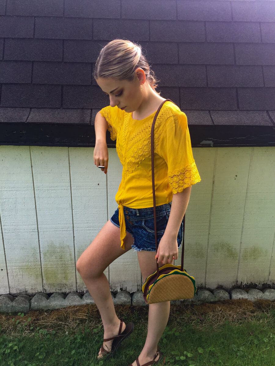 Mustard blouse outlet outfit