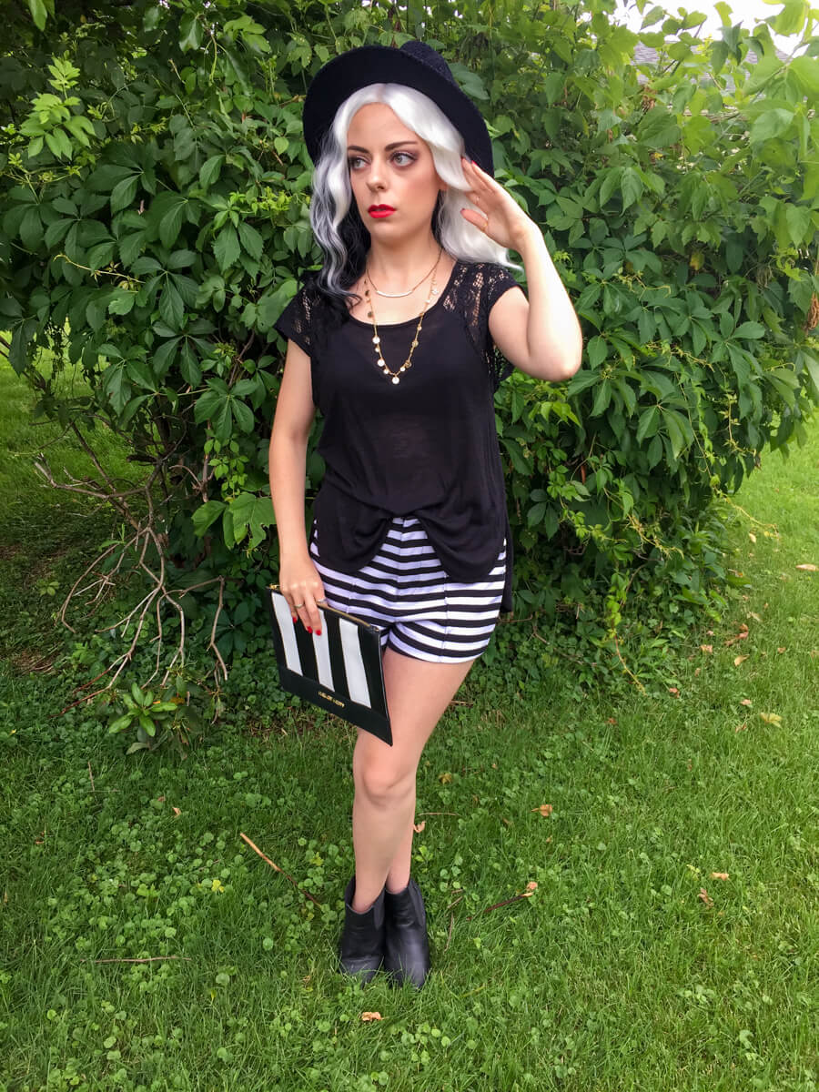 black and white stripe shorts outfit