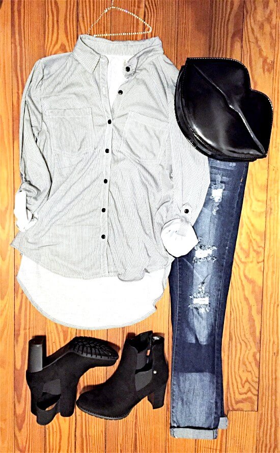 black-and-white-striped-button-down-blouse-outfit