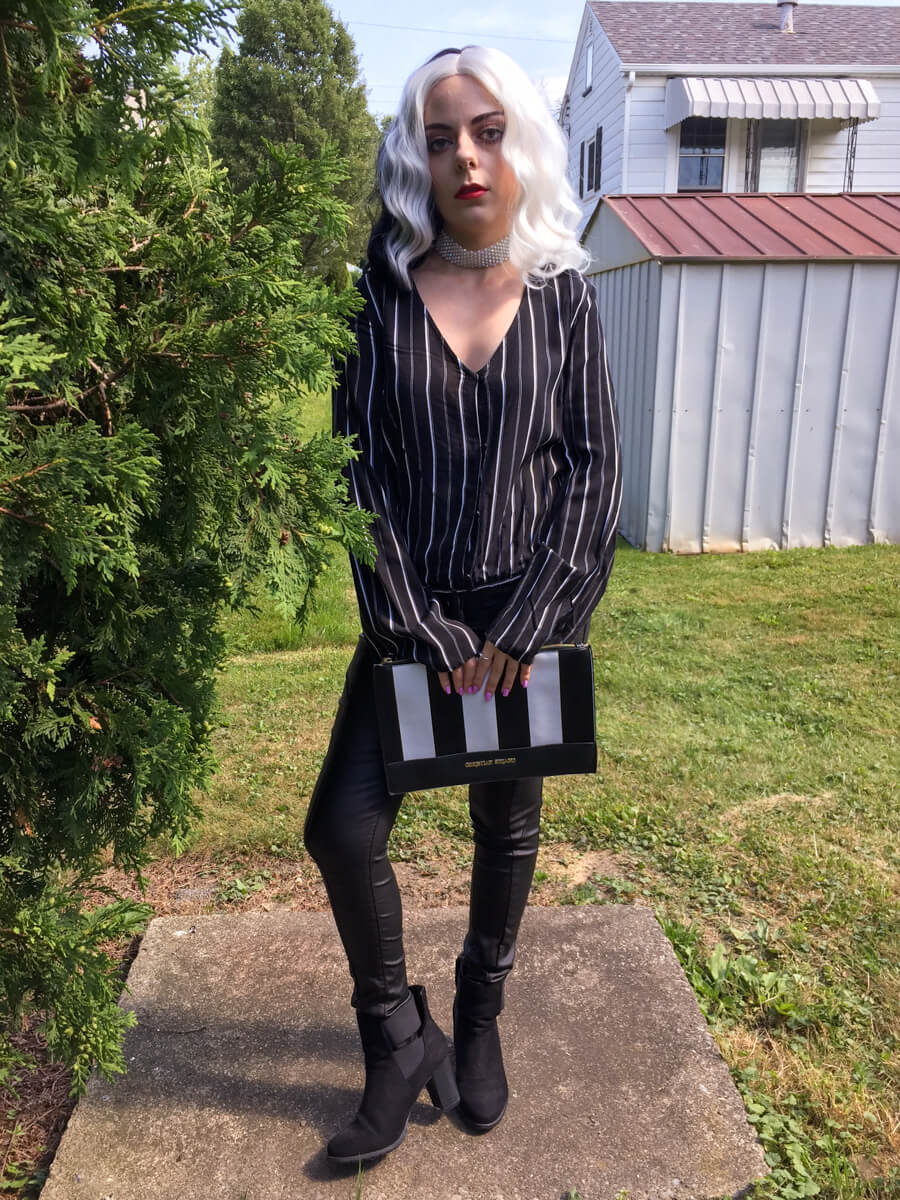 bell sleeve black and white stripe top outfit