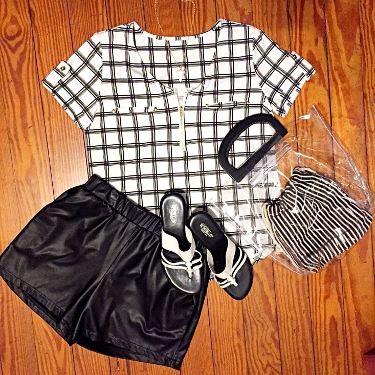 square black and white stripe shirt outfit