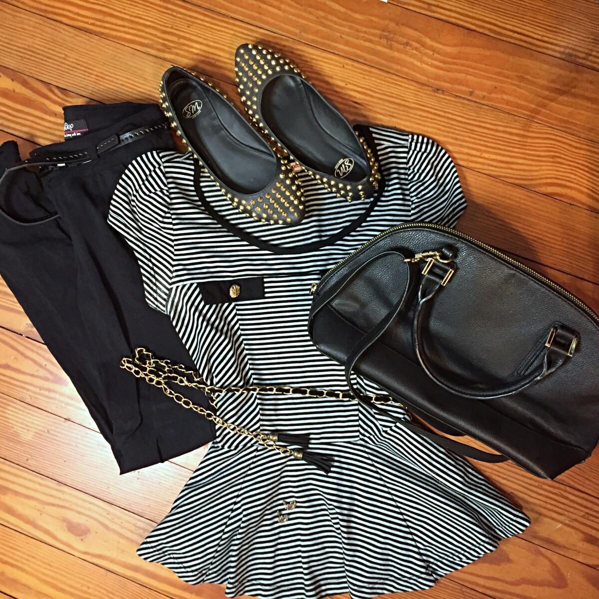 peplum black and white stripe sailor shirt outfit