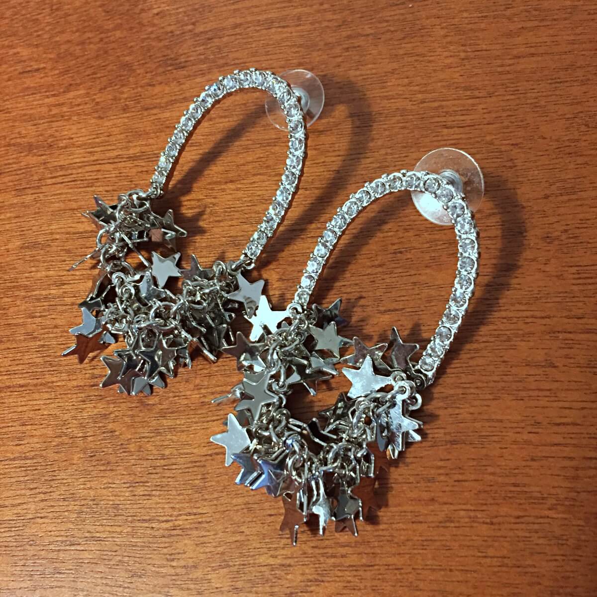 silver star cluster rhinestone earrings
