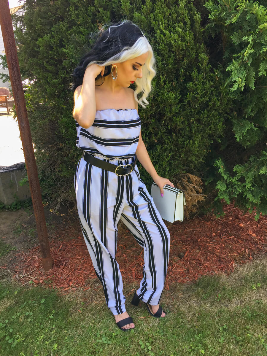 black and white stripe jumpsuit outfit