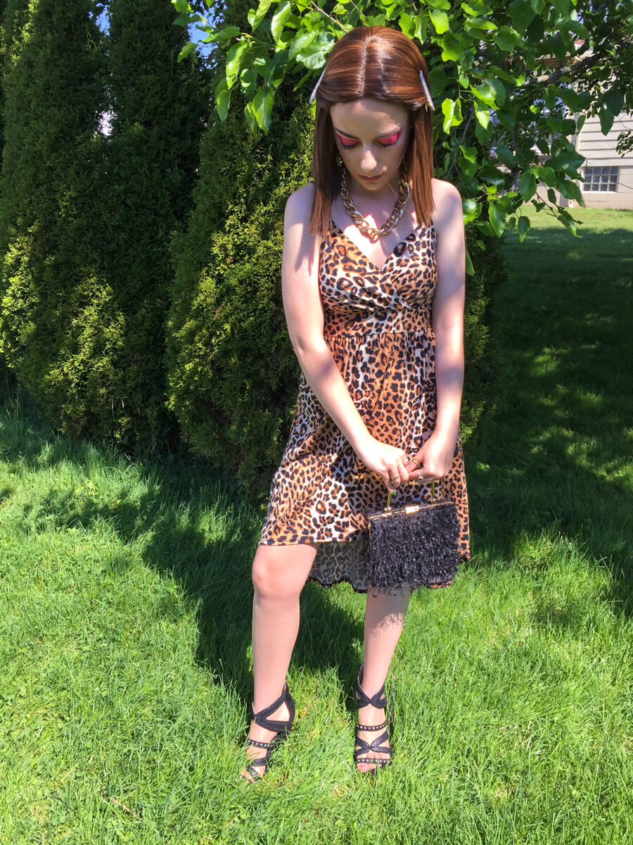 spaghetti strap high low leopard dress outfit