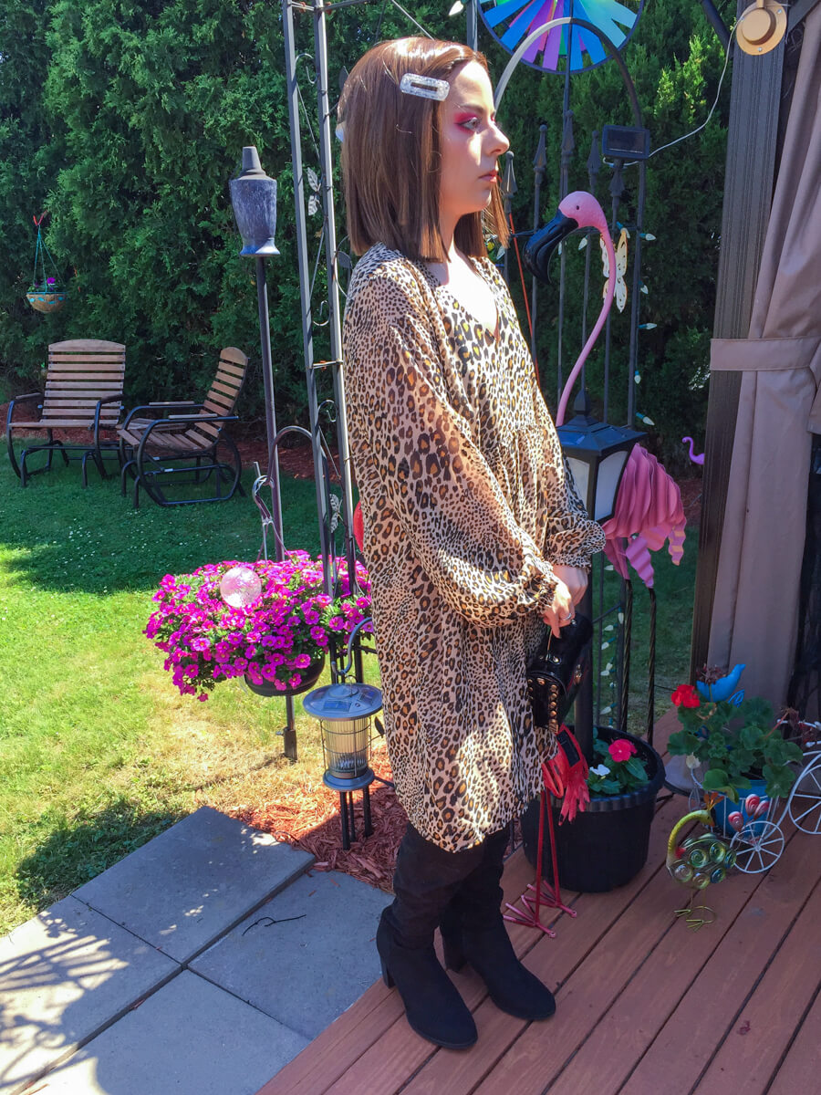long sleeve leopard peasant dress outfit