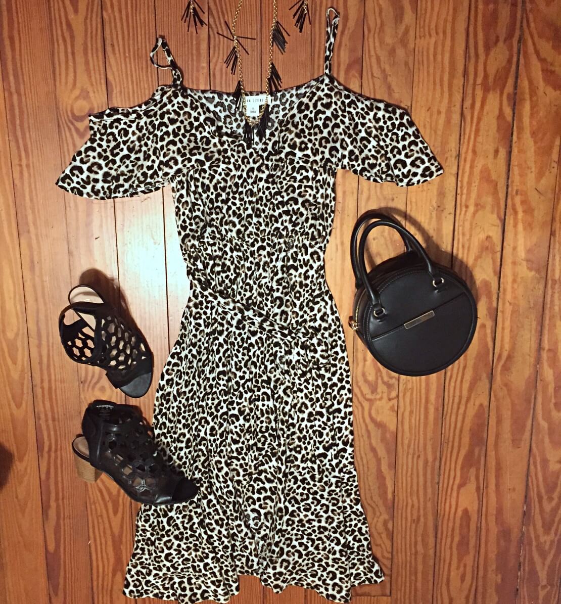 cold shoulder leopard dress outfit