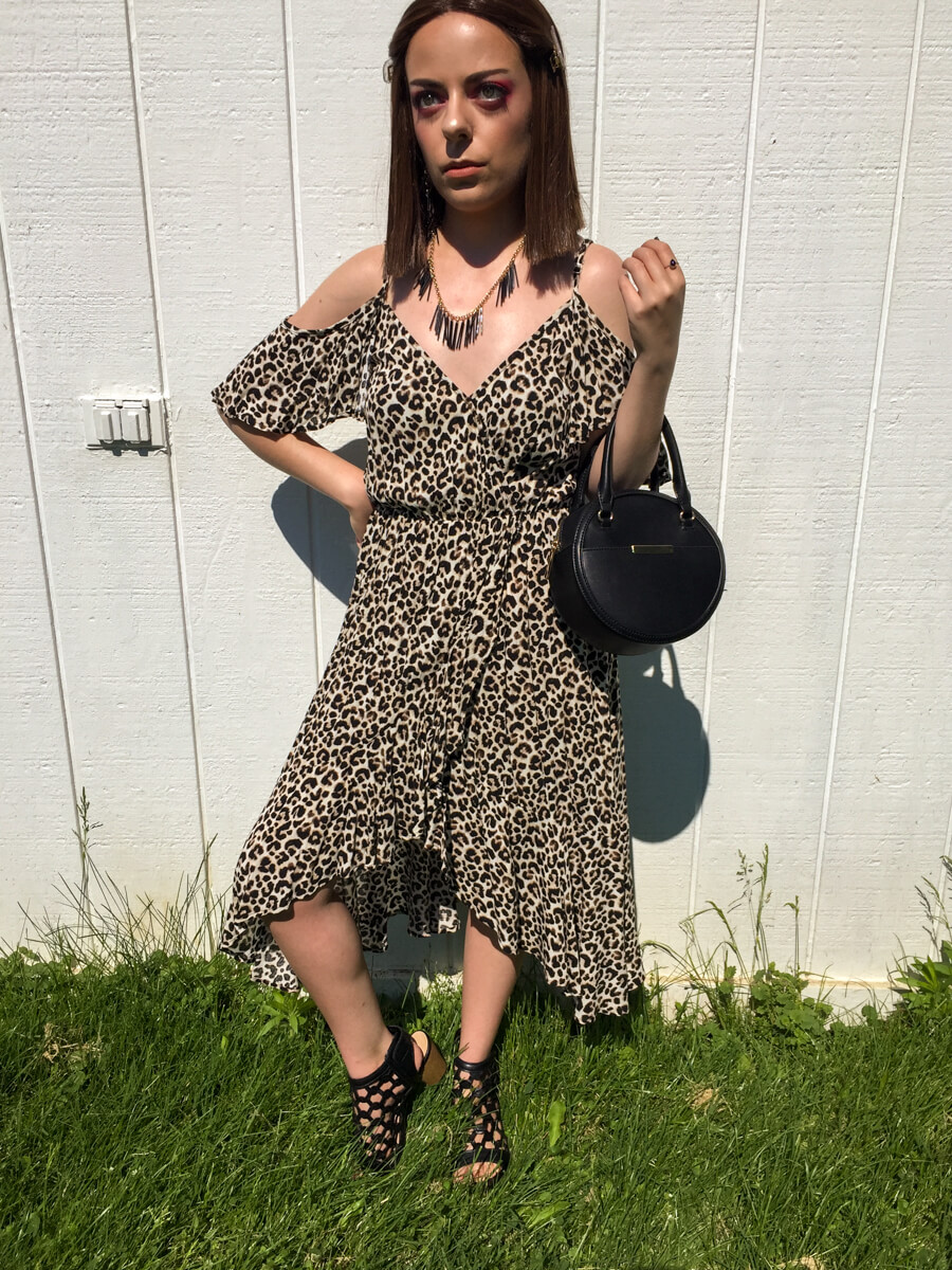 cold shoulder leopard dress outfit