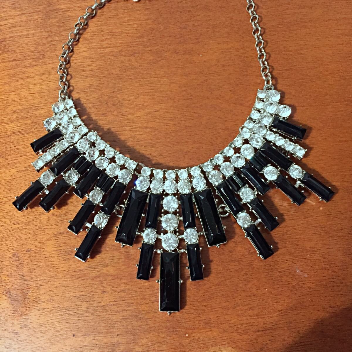 onyx and cubic zirconia statement necklace
