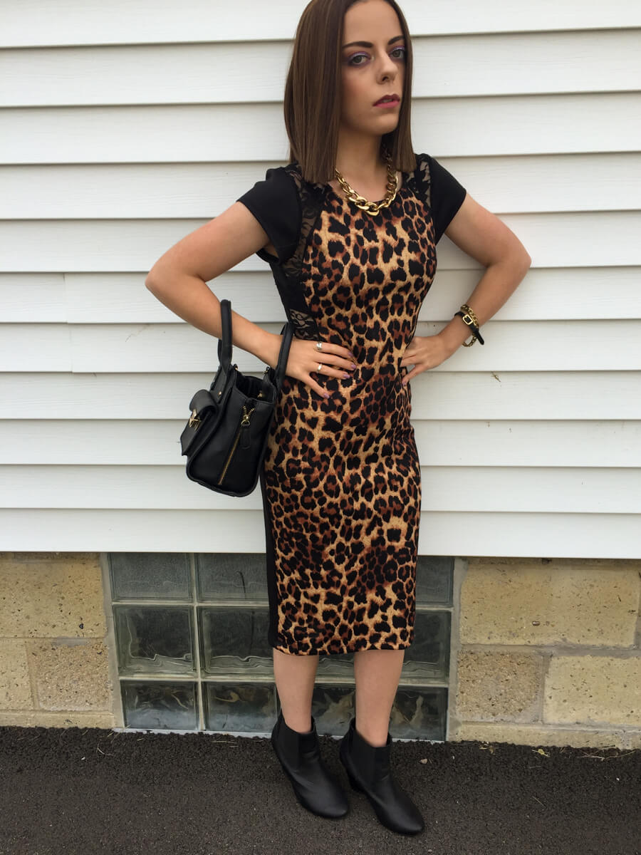 leopard print scuba dress outfit