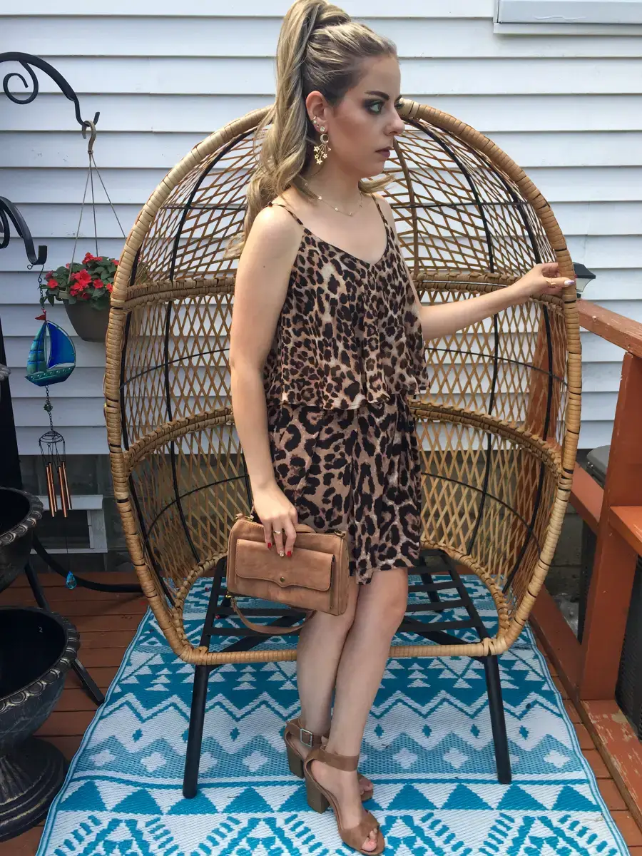 leopard shorts and leopard crop flounce shirt outfit