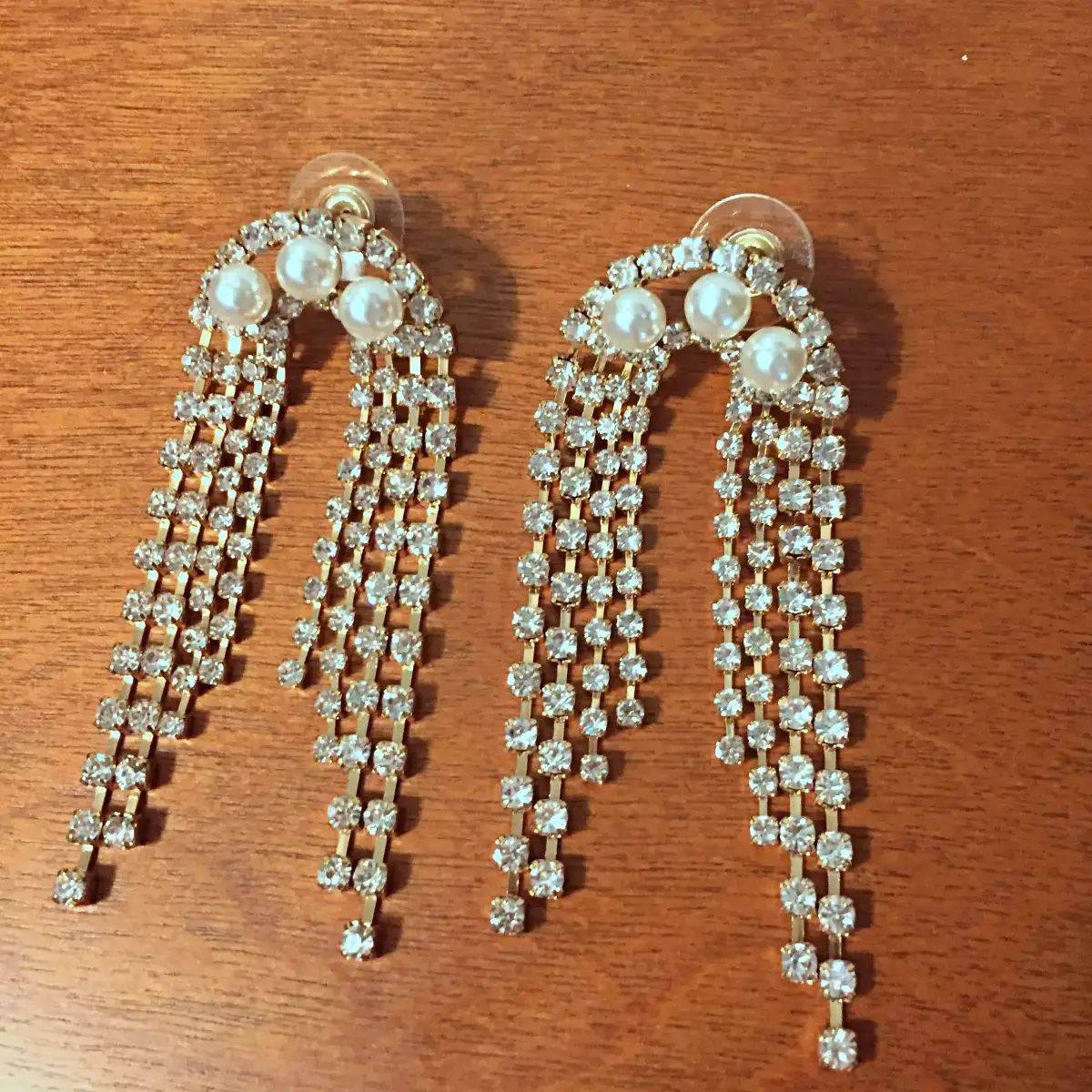 rhinestone fringe pearl earrings
