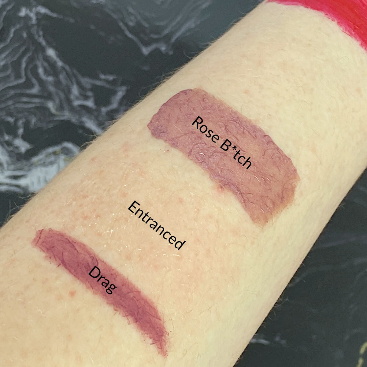 haus labs Glam Attack Liquid Shimmer Powder in Rose B-tch swatches