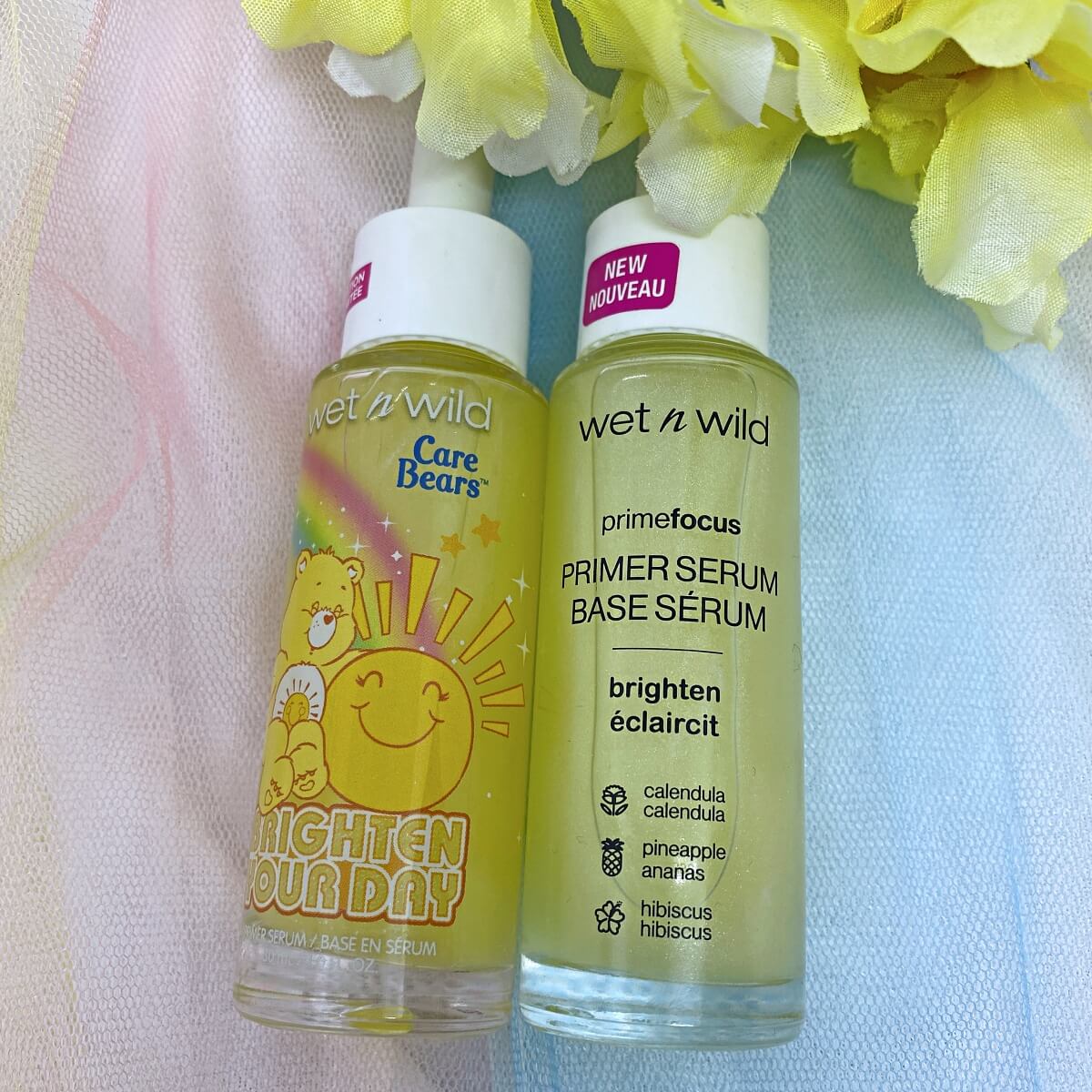 wet n wild Care Bears Brighten Your Day Primer Serum compared to primefocus brightening primer serum