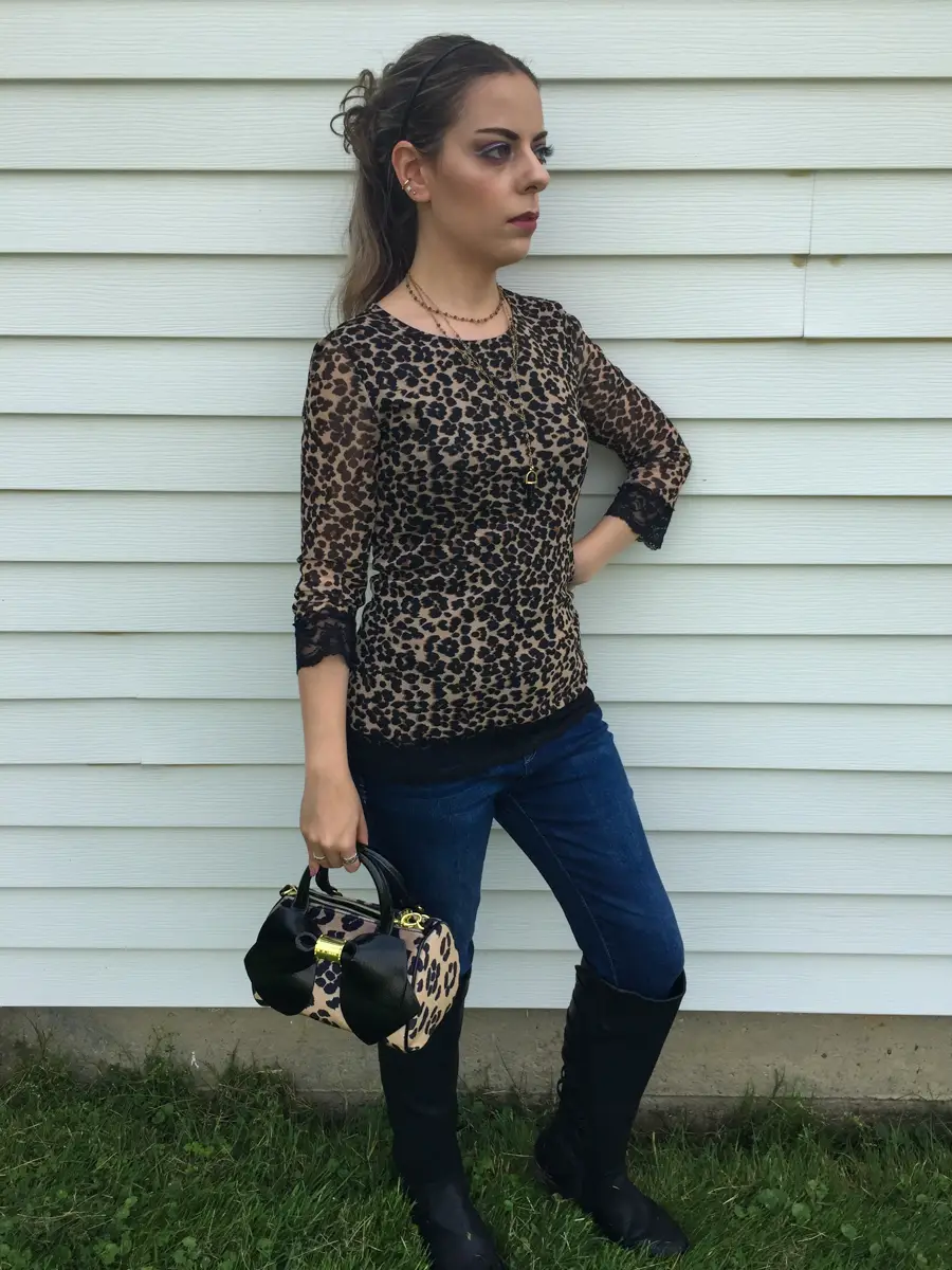 long sleeve mesh leopard shirt outfit
