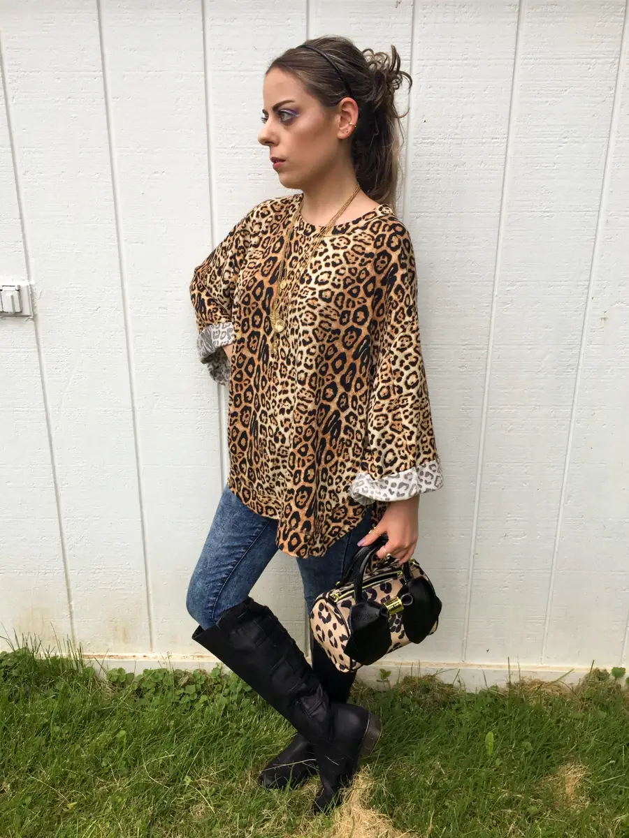 oversized cuff sleeve leopard tunic outfit