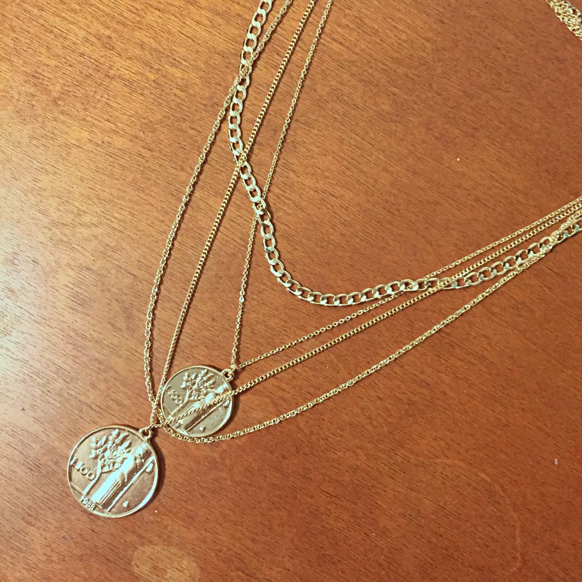 layered gold coin necklace