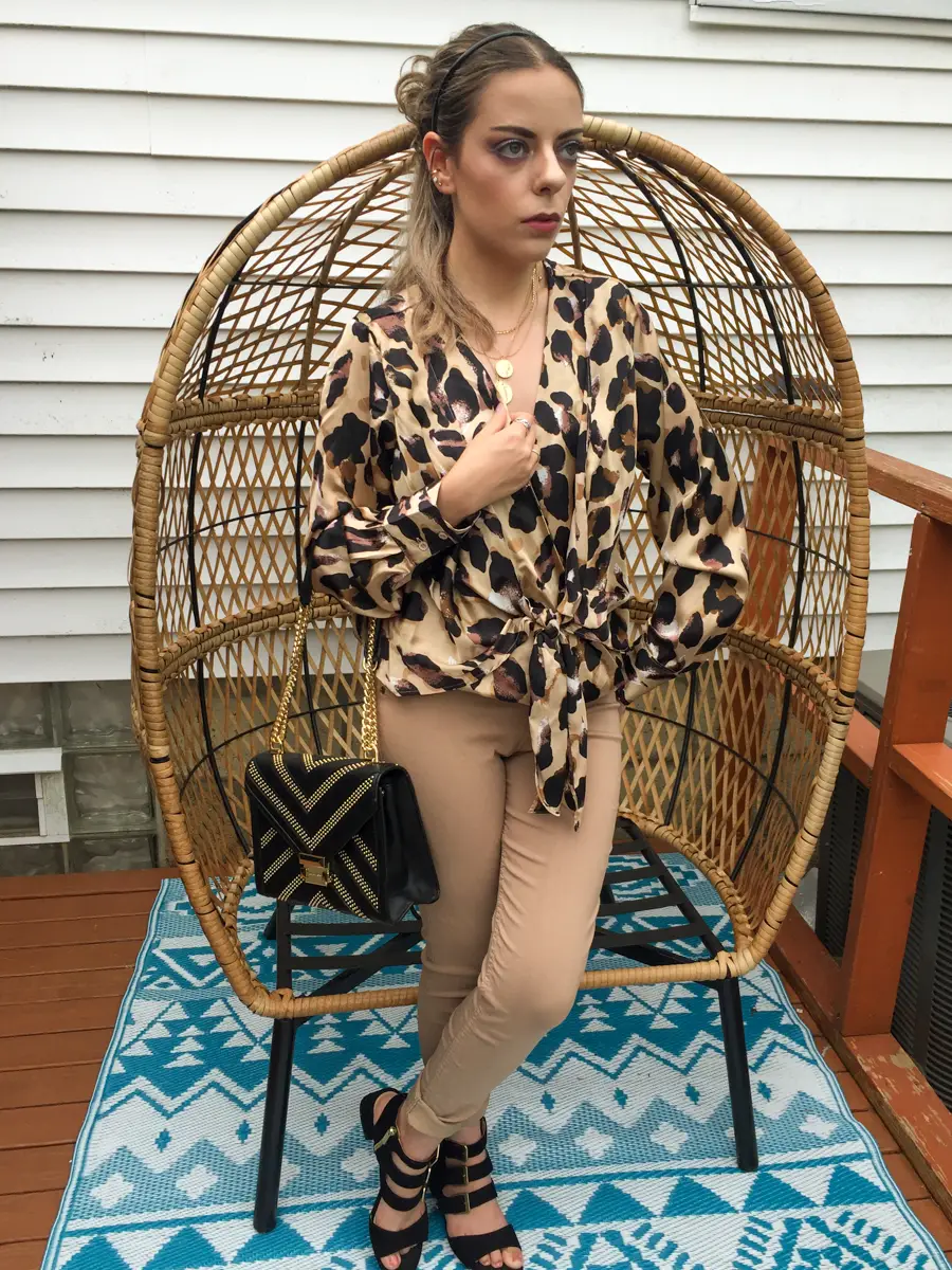long sleeve silk leopard blouse outfit
