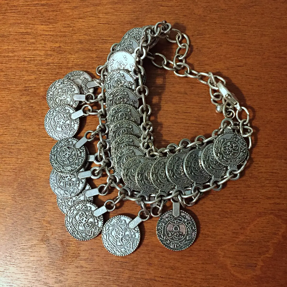 silver boho coin bracelet