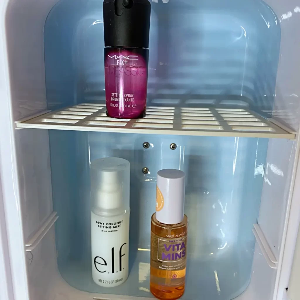 keeping setting spray in your makeup mini fridge