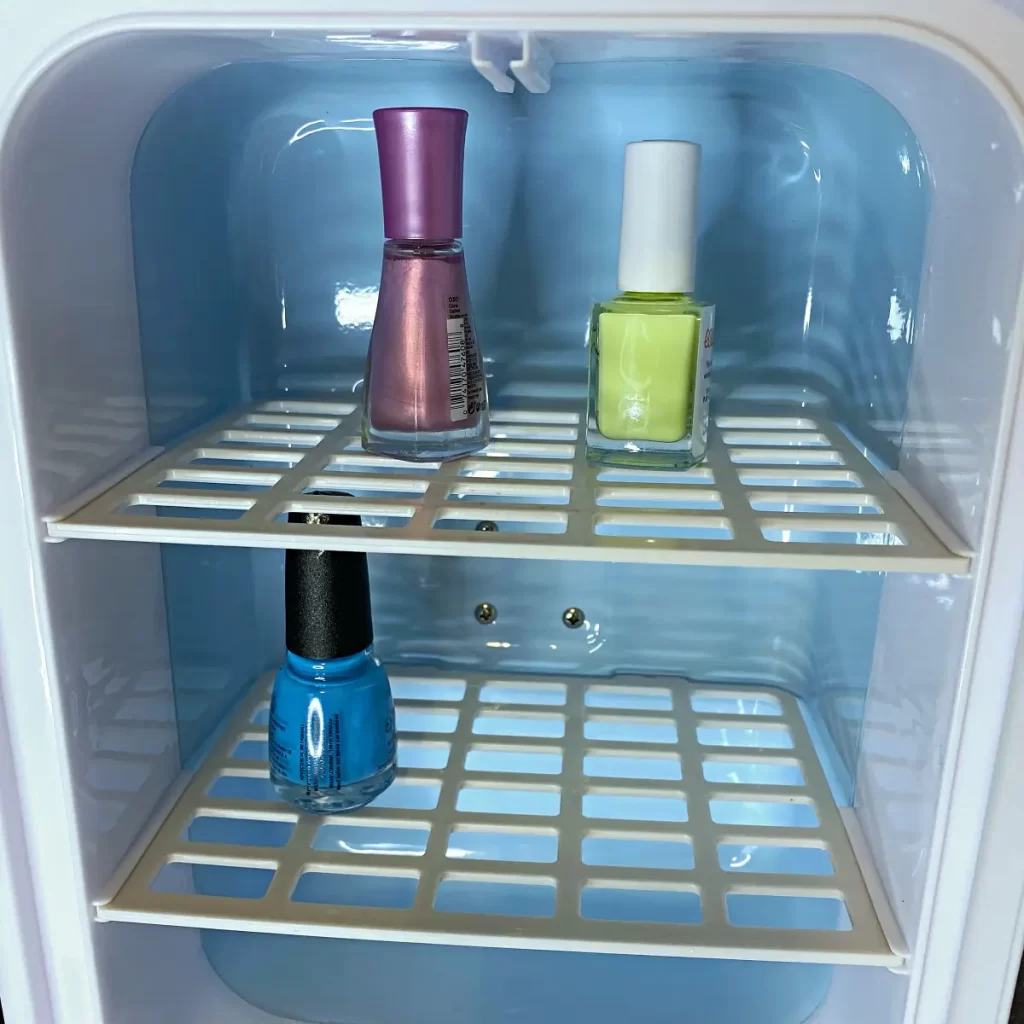 keeping nail polish in your mini makeup fridge