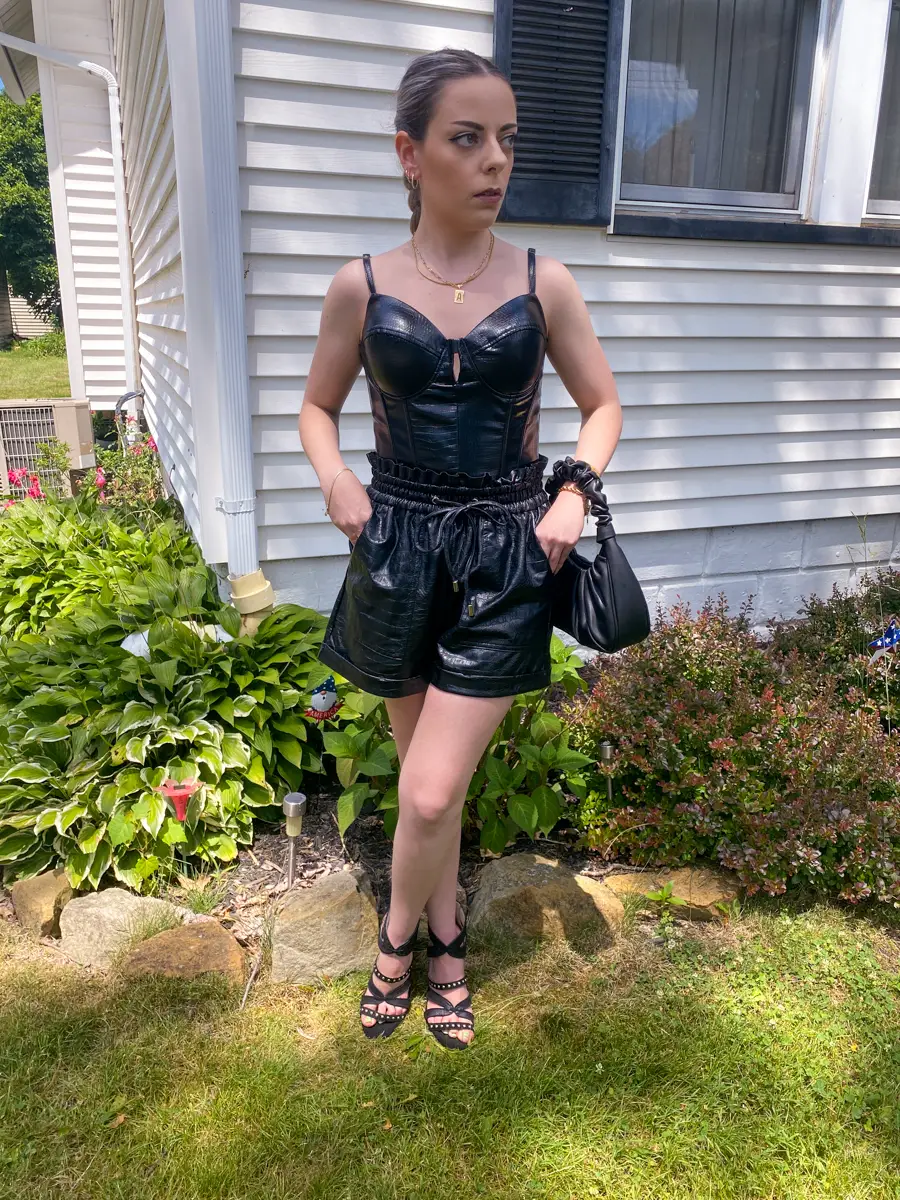 black leather bustier outfit