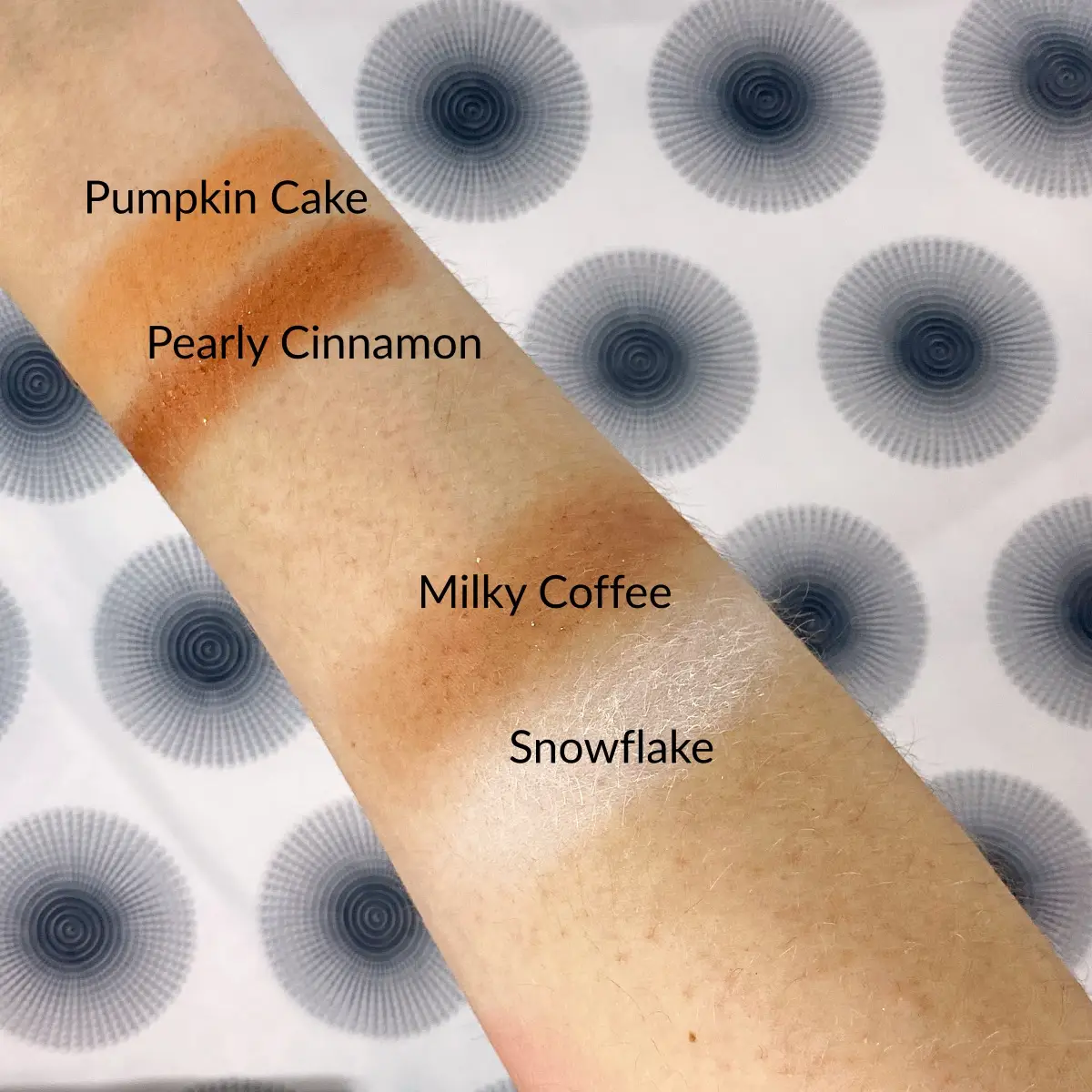 alix avien duo eyeshadow pumpkin cake pearly cinnamon and mono eyeshadow snowflake milky coffee swatches