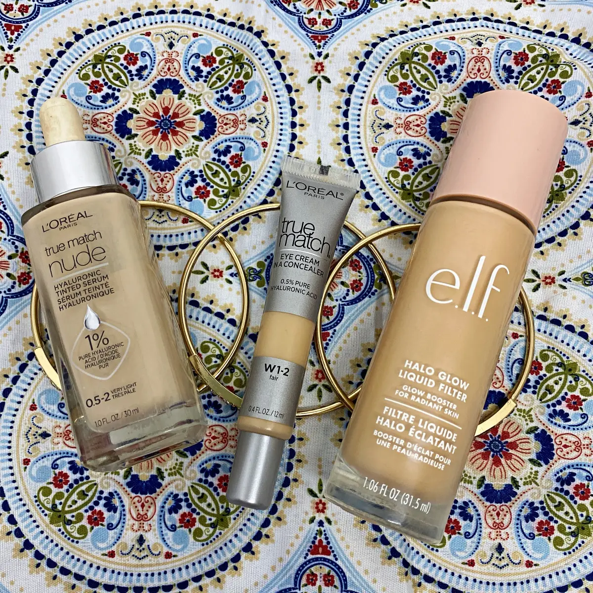 elf halo glow liquid filter loreal true match nude hyaluronic tinted serum eye cream in a concealer