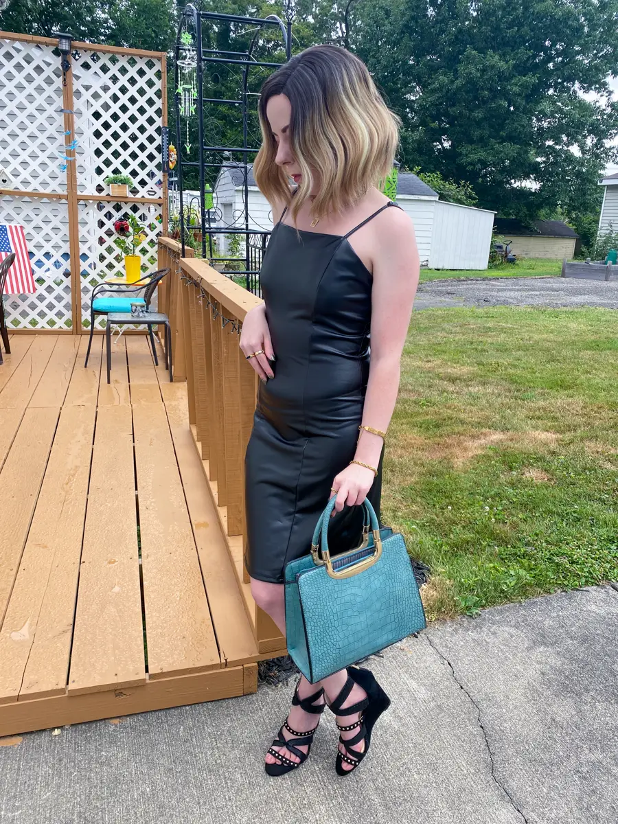 bodycon black leather dress outfit