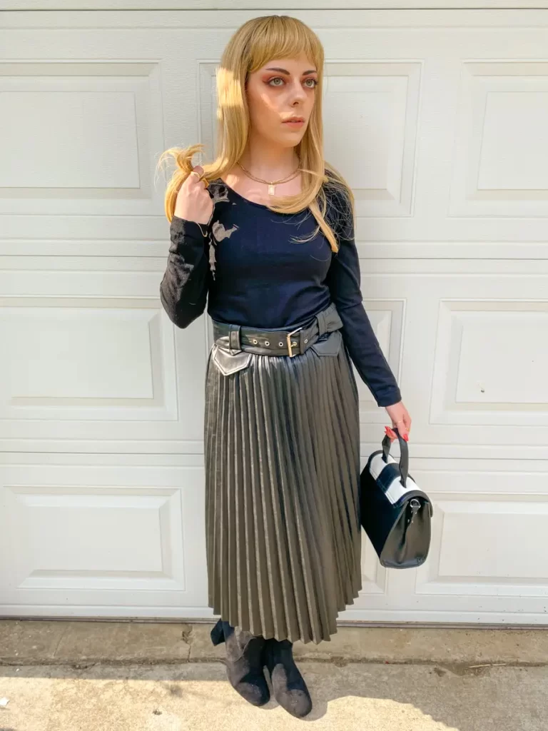 everyday basic pleated midi skirt outfit