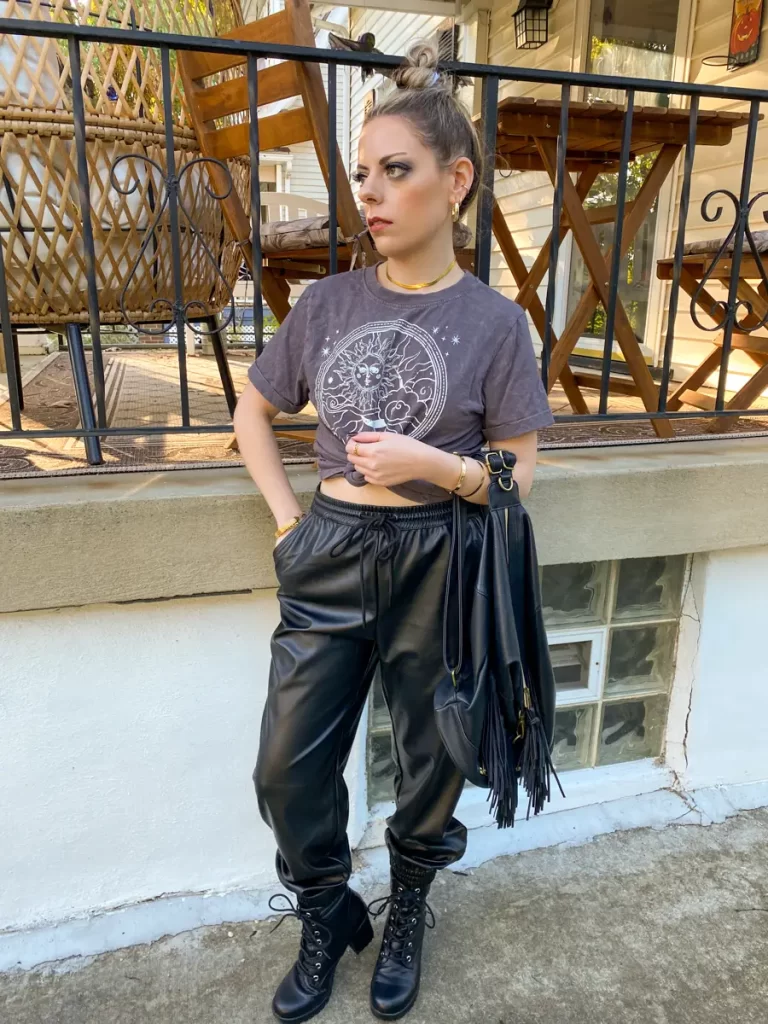 graphic tee leather jogger outfit