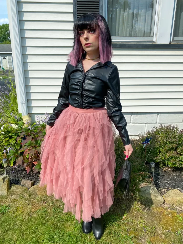 tulle skirt leather shirt outfit